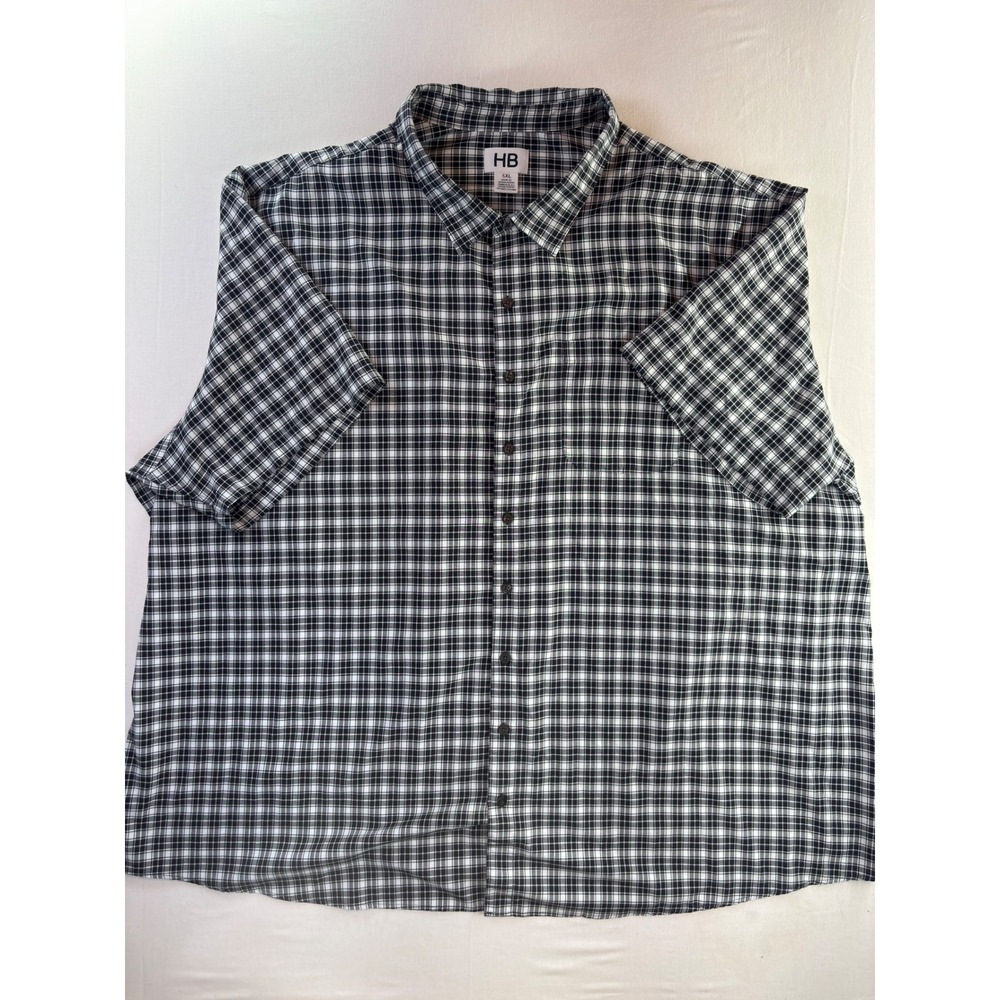 HB Mens 5XL Black White Plaid Short Sleeve Button Down Shirt Pocket RN 58805